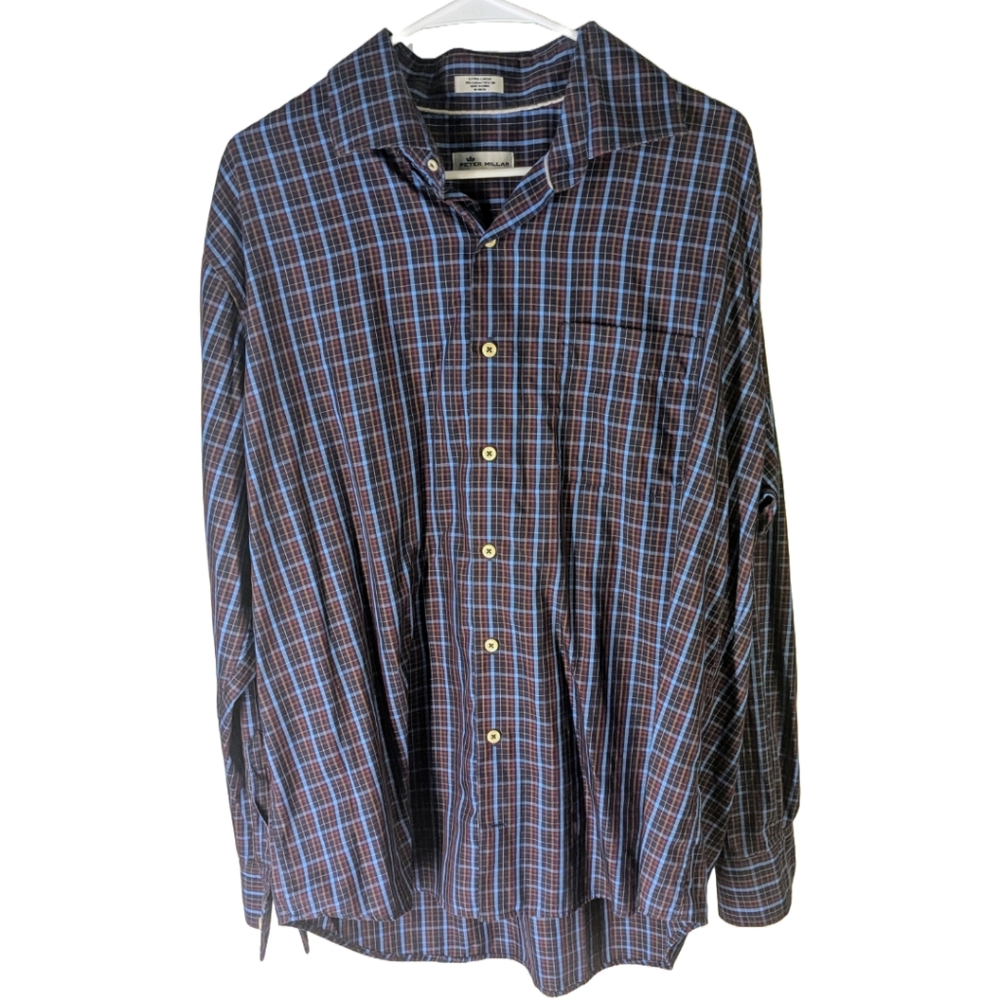 Peter Millar Plaid Long Sleeve Button Down Size XL